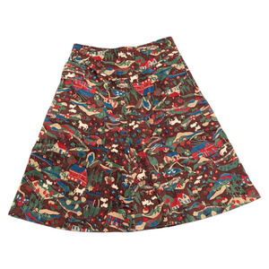 60s/70's Multi Color Farm Themed Courdoroy Midi Skirt